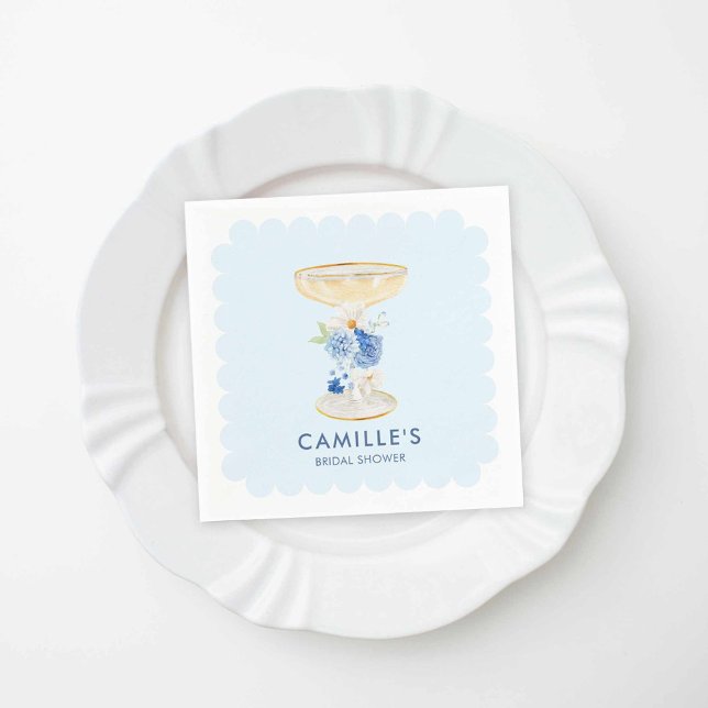 Blue Petals and Prosecco Bridal Shower Napkin (Blue Petals and Prosecco Napkins)