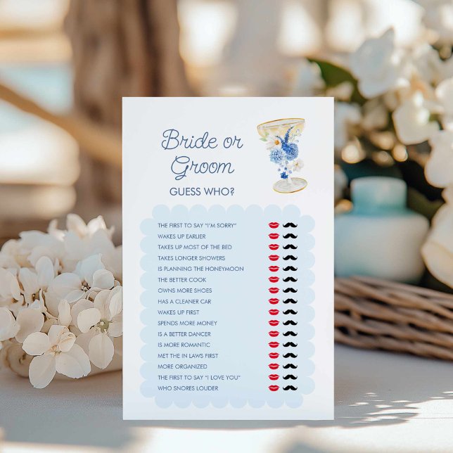 Blue Petals and Prosecco Bride or Groom Game (Blue Floral Bride or Groom Game)