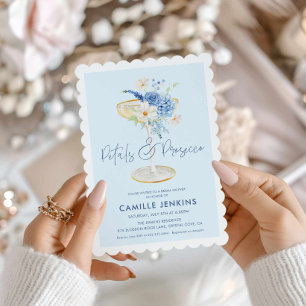 Blue Petals and Prosecco Garden Bridal Invitation
