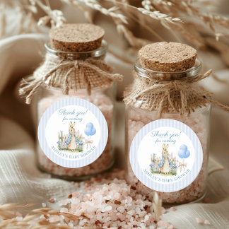 Blue Peter Rabbit Baby Shower Boy Thank you Favour Classic Round Sticker