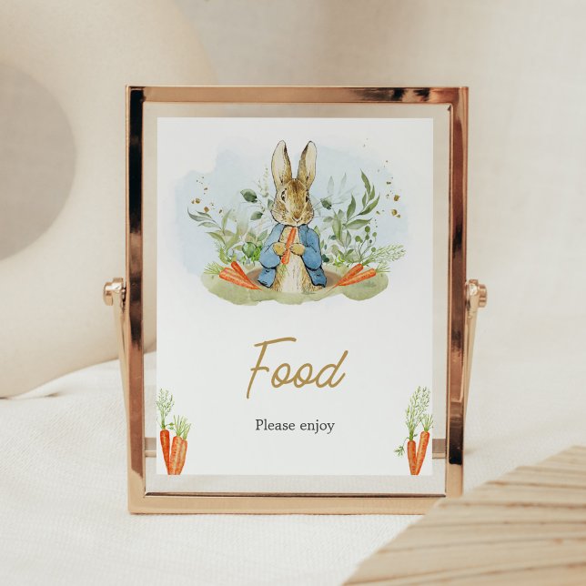 Blue Peter Rabbit Baby Shower Food Poster (Rustic Boy Peter Rabbit Baby Shower Food Sign)