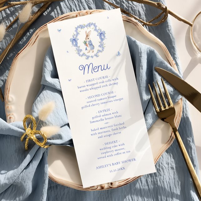 Blue Peter Rabbit Boy Baby Shower Menu (Creator Uploaded)