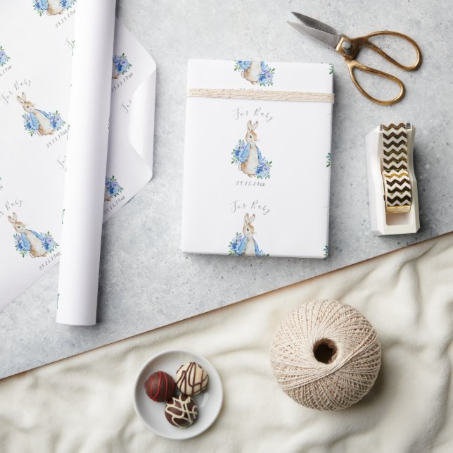 Blue Peter Rabbit For Baby Script Baby Shower Wrapping Paper (Crafts)