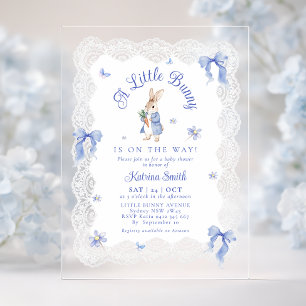 Blue Peter Rabbit Lace Baby Shower Acrylic Invitations