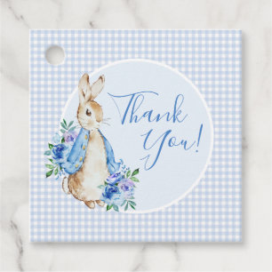 Blue Peter Rabbit Plaid Watercolor Baby Shower Favour Tags