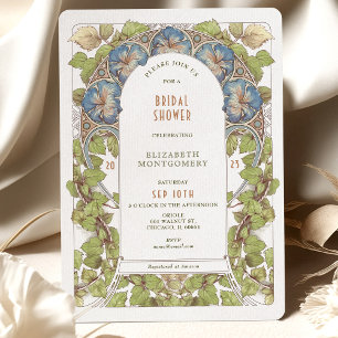Blue Petunia Bridal Shower Art Nouveau Deco Invitation