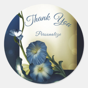 Blue Petunias Floral Thank You Personalise Classic Round Sticker