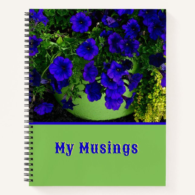 BLUE PETUNIAS IN GREEN POT NOTEBOOK (Front)