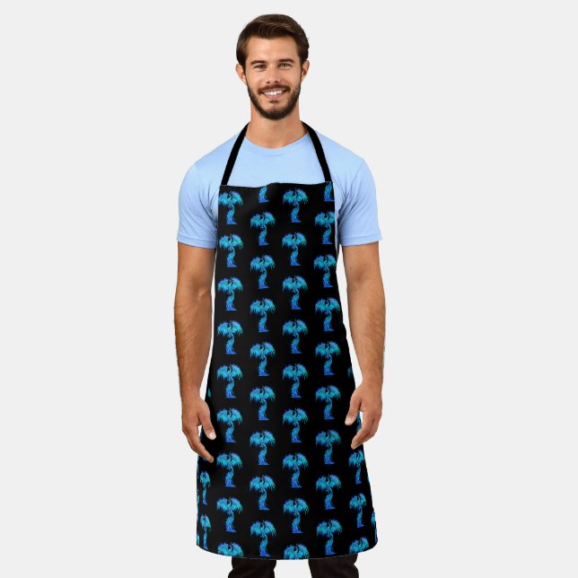 Blue Phoenix Rises From The Fiery Ashes Fantasy Apron (Worn)