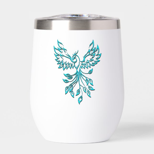 Blue Phoenix Rises on White (Front)