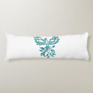 Blue Phoenix Rises on White Body Cushion