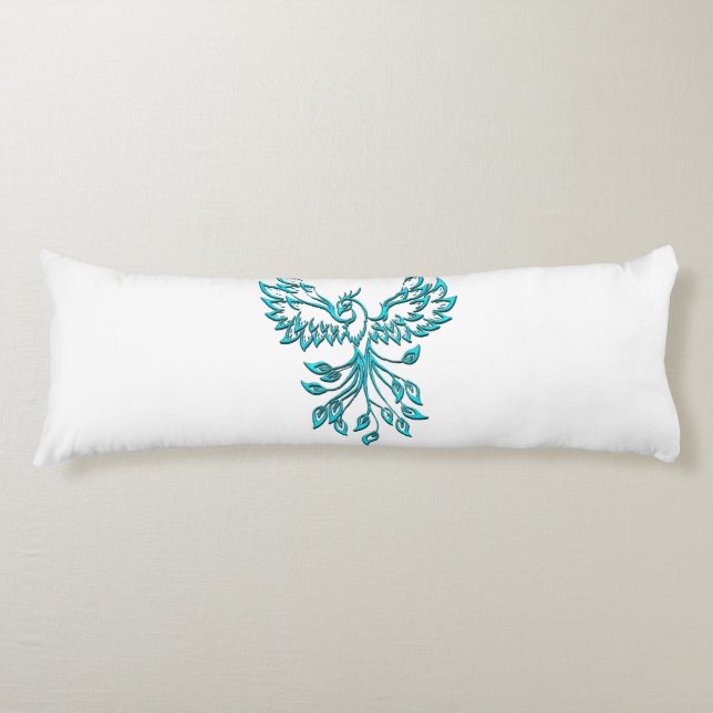 Blue Phoenix Rises on White Body Cushion (Front)