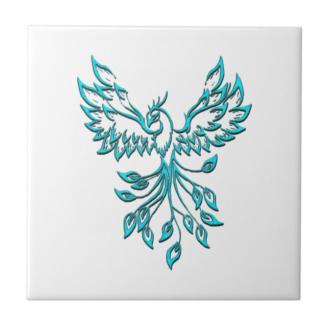 Blue Phoenix Rises on White Ceramic Tile (Front)