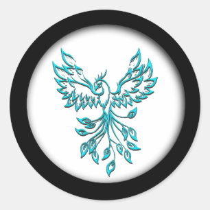 Blue Phoenix Rises on White Classic Round Sticker