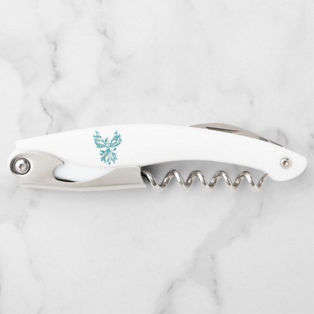 Blue Phoenix Rises on White Corkscrew (Front)