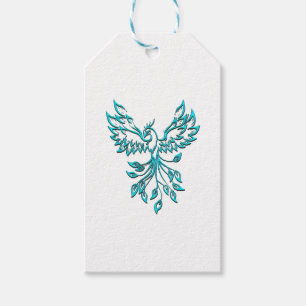 Blue Phoenix Rises on White Gift Tags