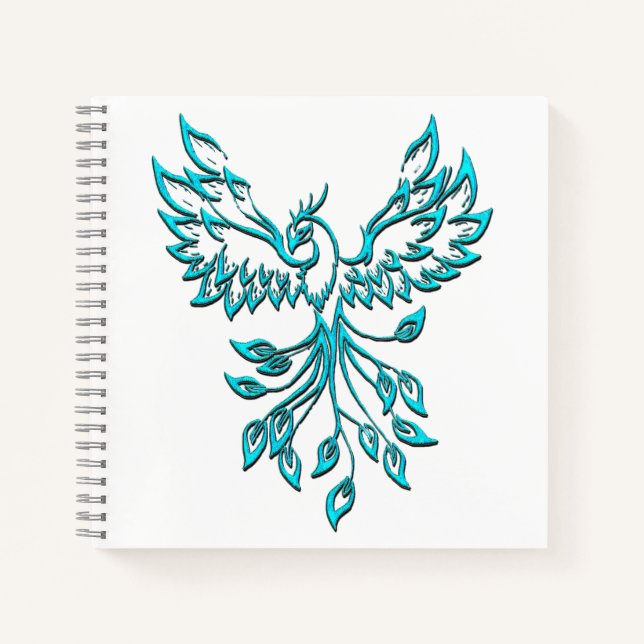 Blue Phoenix Rises on White Notebook (Front)