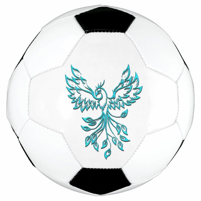 Blue Phoenix Rises on White Soccer Ball (Front)