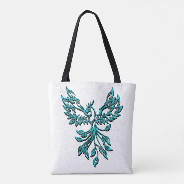 Blue Phoenix Rises on White Tote Bag (Back)