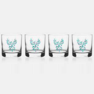 Blue Phoenix Rises on White Whiskey Glass