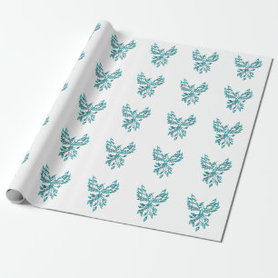 Blue Phoenix Rises on White Wrapping Paper