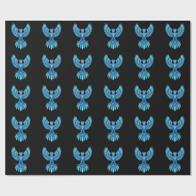 Blue Phoenix Rising Notebook - Fantasy Art Journal Wrapping Paper (Flat)