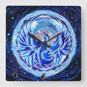 Blue Phoenix Square Wall Clock