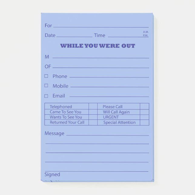 Blue Phone Message Post It's Post-it Notes (Front)