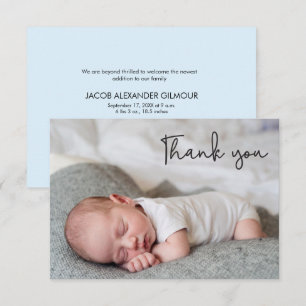 Blue Photo Baby Boy Shower Stylish Thank you Card