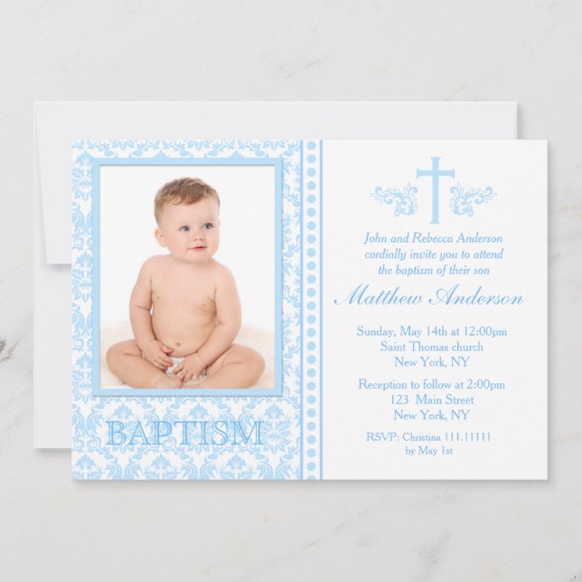 Blue Photo Baptism Invitations (Front)
