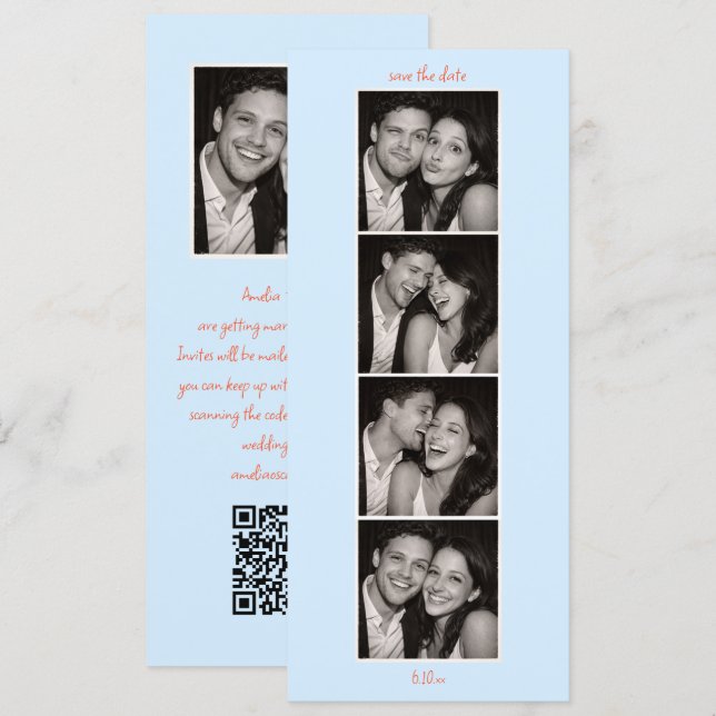 Blue Photo Booth Wedding QR Code Modern Tall Save The Date (Front/Back)
