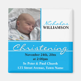 Blue Photo Christening or Baptism Invitation Magnet