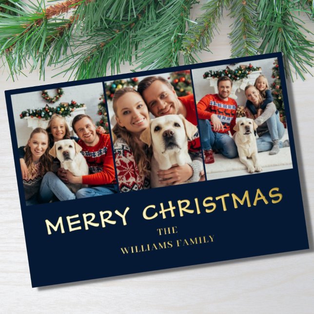 Blue Photo Christmas  Foil Holiday Card (Creator Uploaded)