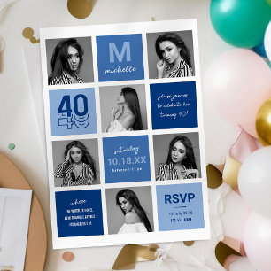 Blue Photo Collage 40th Birthday Invitation