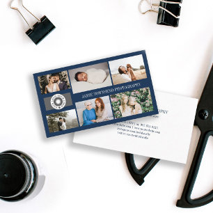 Blue Photo Collage Professional Photographer Logo Business Card