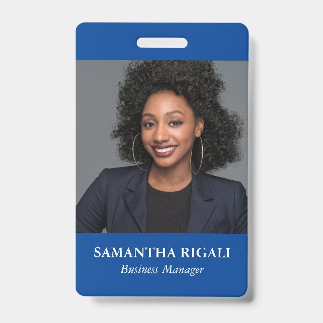 Blue Photo Customisable Badge ID Badge (Front)