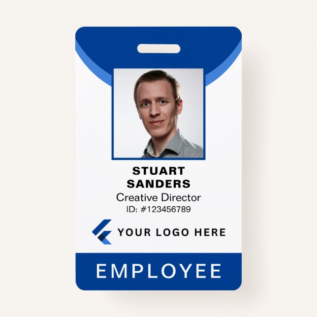 Blue Photo ID QR Code Employee Company ID Badge (Front)