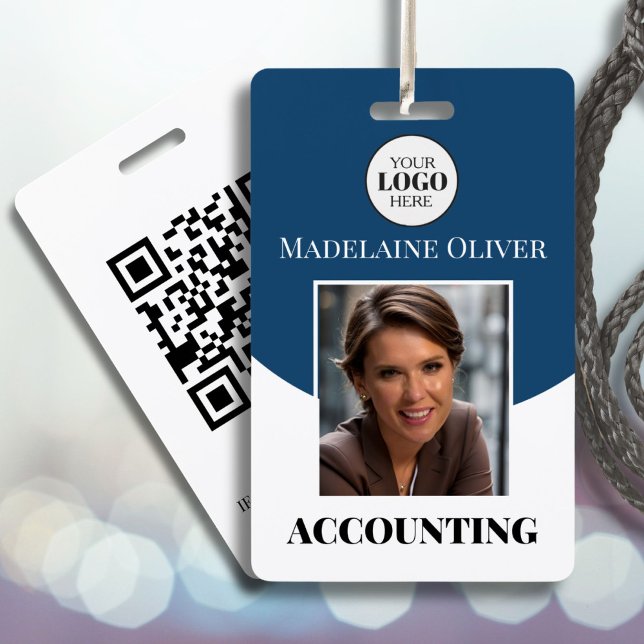 Blue Photo Logo Employee Name Badge ID Badge (Creator Uploaded)