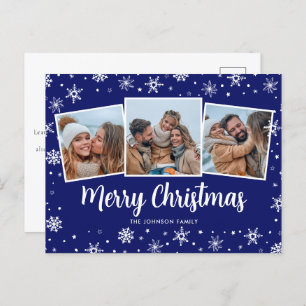 Blue Photo Snowflakes Christmas Holiday Postcard