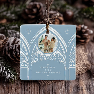 Blue Photo Snowy Gothic Winter Fairytale Christmas Ceramic Ornament