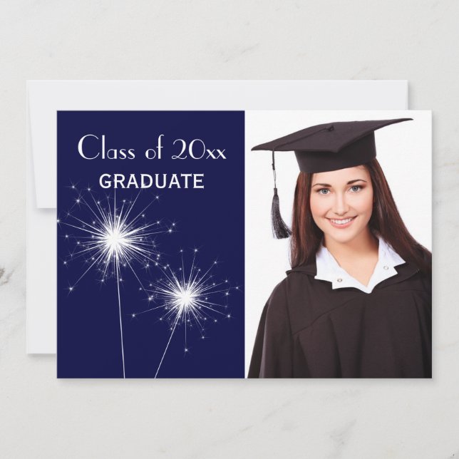 Blue Photo Sparkler Graduation Announcement (Front)