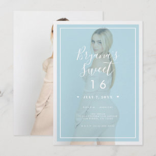 Blue Photo Tint Overlay 2 Modern Minimal Sweet 16 Invitation