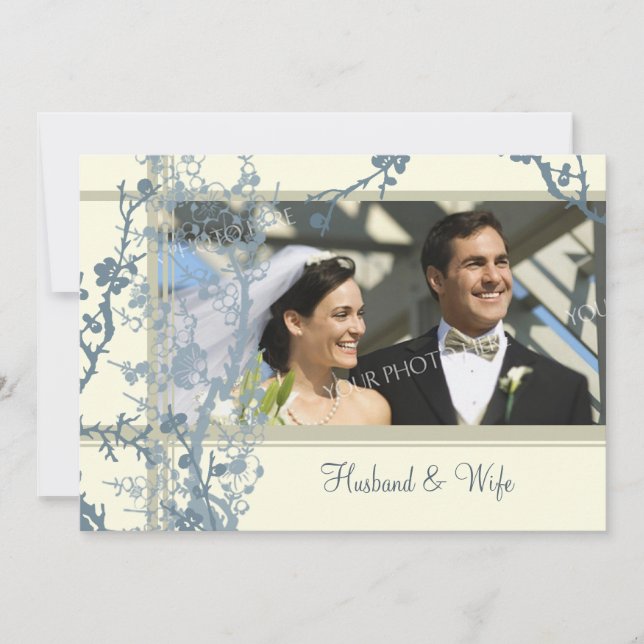 Blue Photo Vow Renewal Ceremony Invitation Card (Front)
