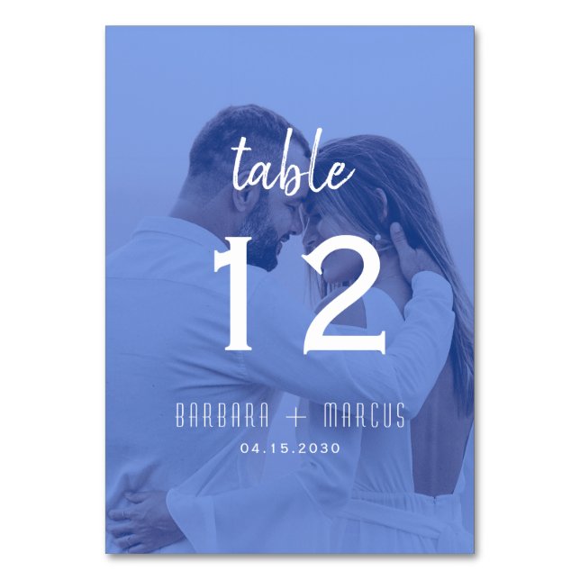 Blue Photo Wedding Table Number (Front)