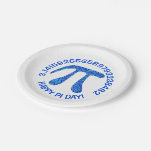 Blue Pi Symbol Math Geek Happy Pi Day Party Cute Paper Plate