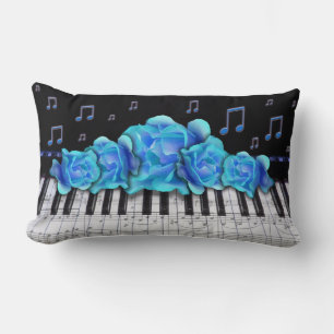 Blue Piano Keyboard and Notes Lumbar Cushion