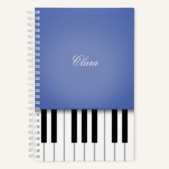 Blue Piano Music Keyboard Personalised Noteboo Notebook (Front)