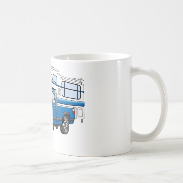 Blue Pick Up Camper Cartoon Coffee Mug (Right)