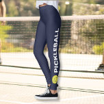 Blue Pickleball Leggings Yellow Ball Custom Text<br><div class="desc">The perfect leggings for pickleball enthusiasts. High quality leggings with the word PICKLEBALL and a yellow pickleball on each side. Fun for casual social play or tournament match play - easily change the background colour to match your club/team's colours. Just click on customise and scroll down to the colour picker....</div>
