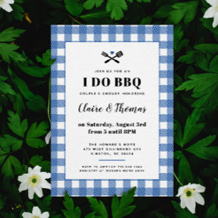 Blue Picnic Plaid Cloth I Do BBQ Invitation